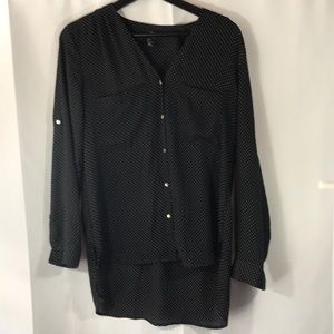 H&M black and white polka dot button up shirt